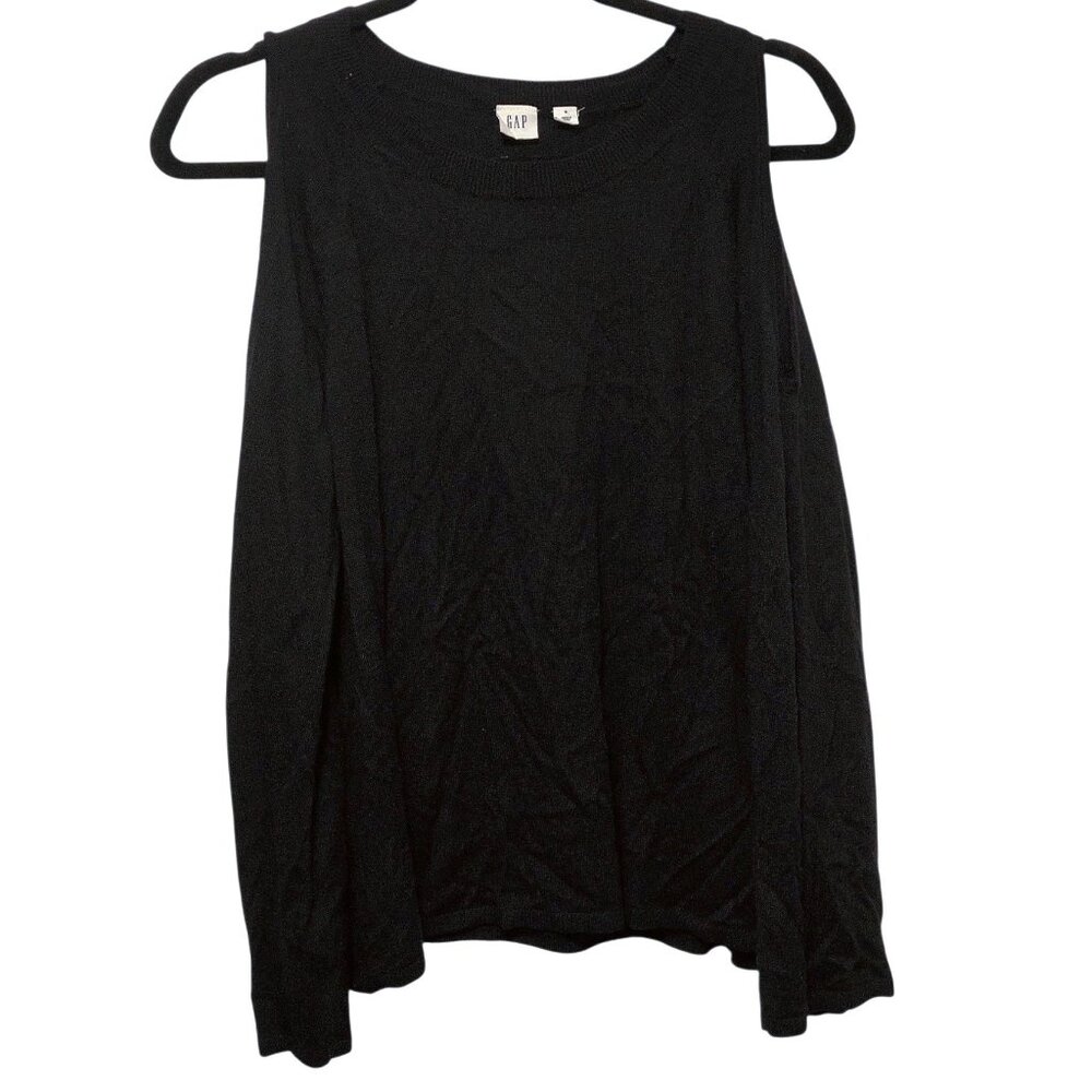 Gap Solid Black Round Neck Cold Shoulder Long Sle… - image 1